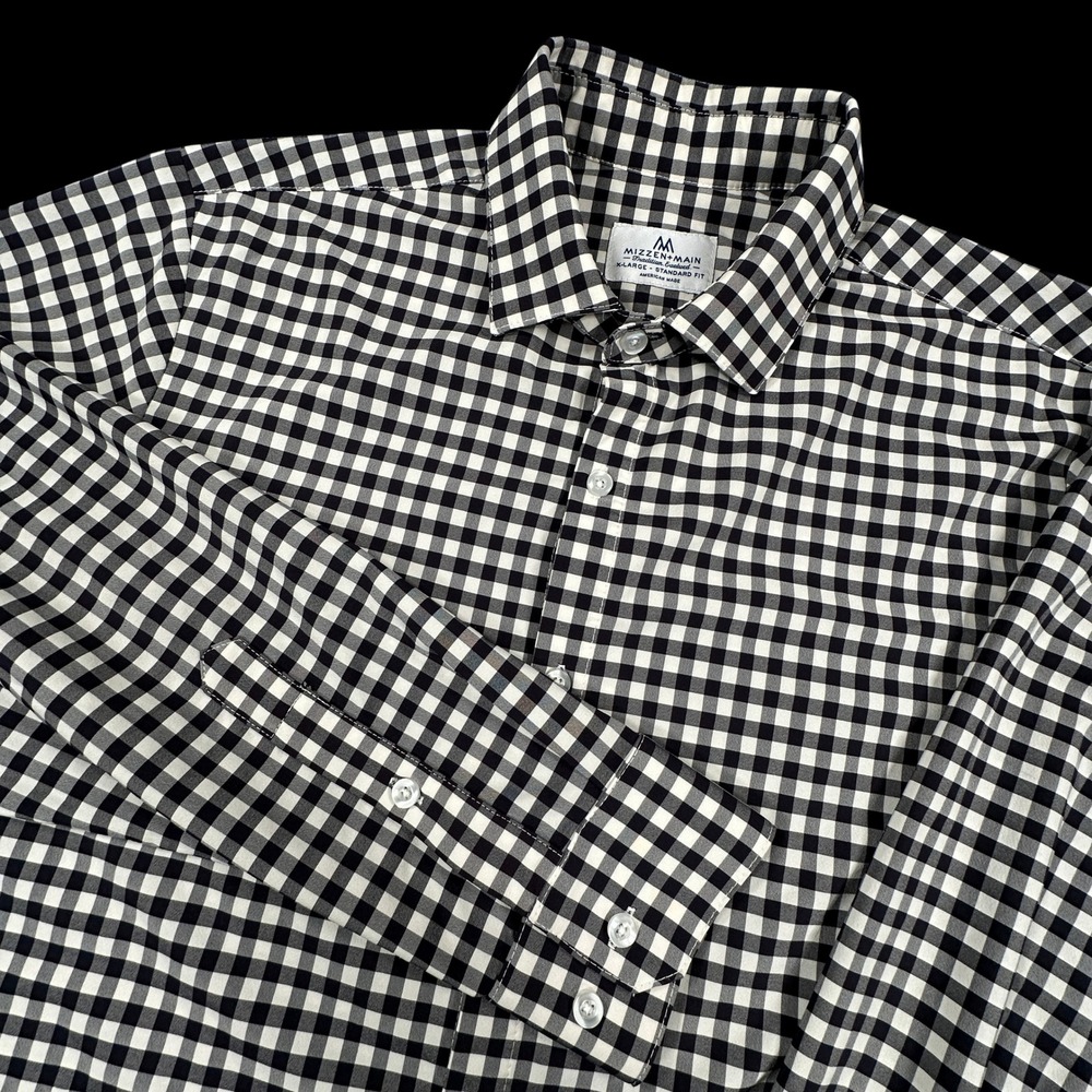 Mizzen+Main Button Down Shirt Mens XL Black Gingham Performance Stretch USA Made